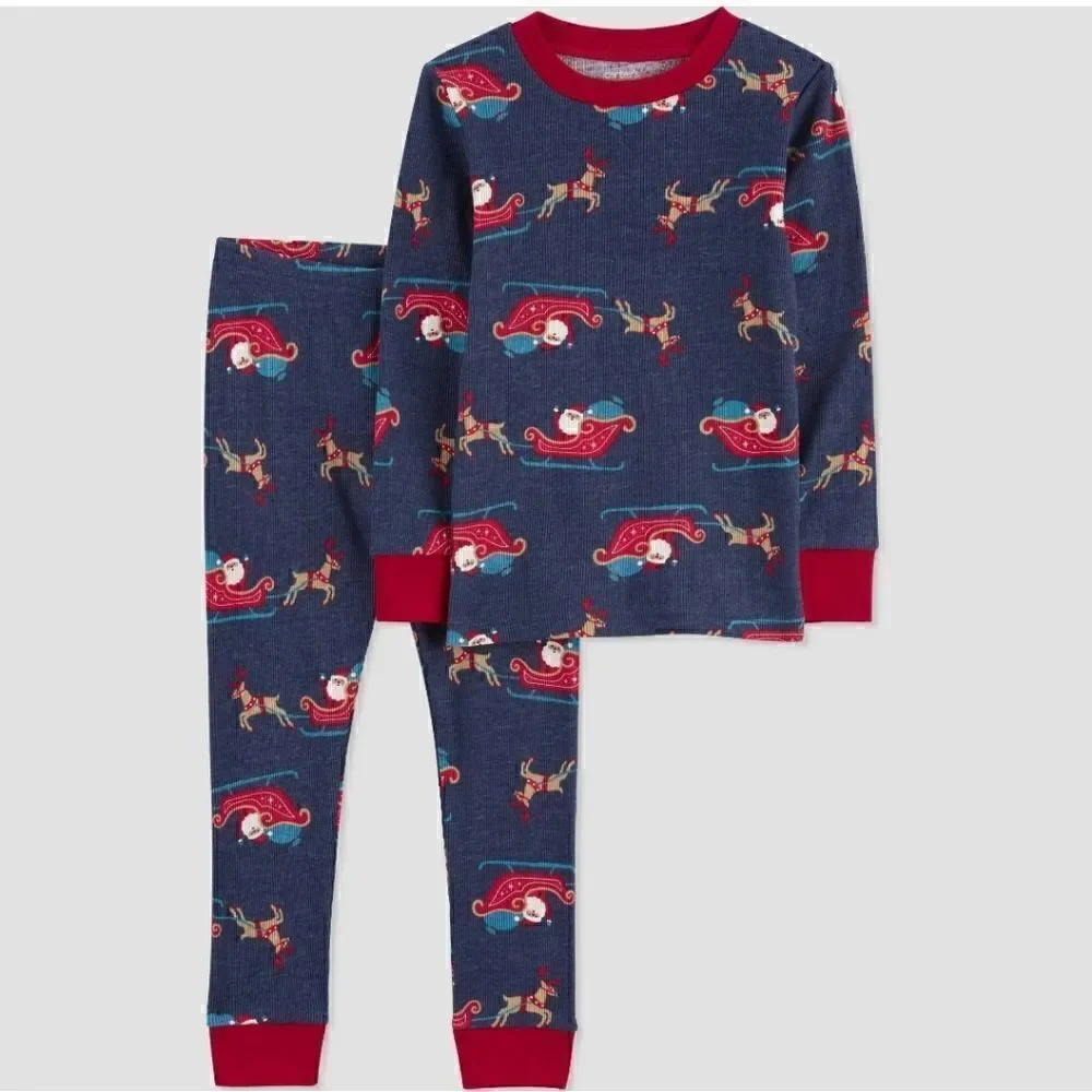 Nwt Boy's Christmas Santa Sleigh and Reindeer Pajamas Set